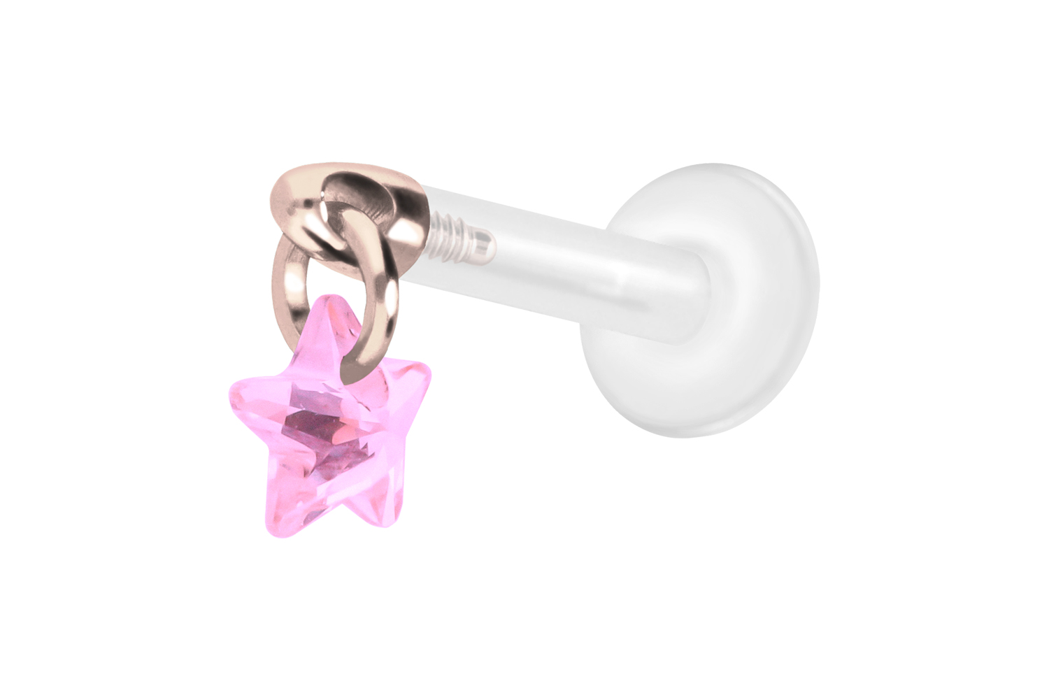 PTFE Labret Piercing mit Innengewinde + Titan-Aufsatz KRISTALLSTERN